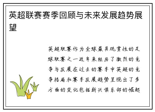 英超联赛赛季回顾与未来发展趋势展望